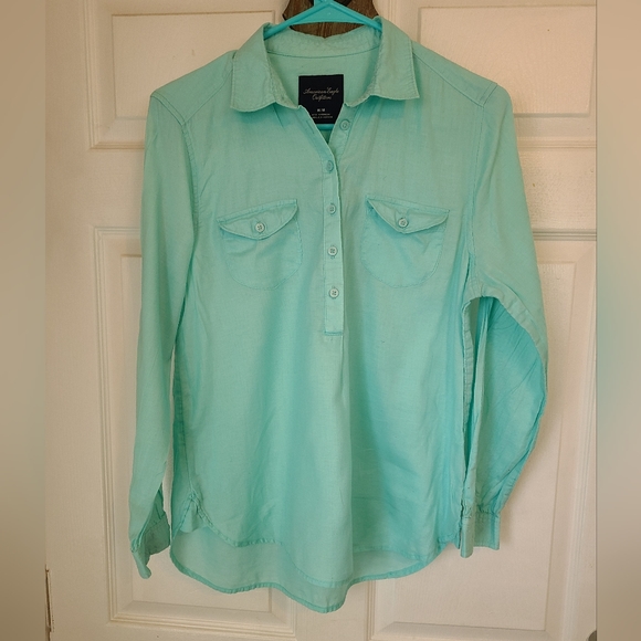 American Eagle Outfitters Tops - (1173) American Eagle Outfitters Woman's Long Sleeve Blouse, Size: Medium Green